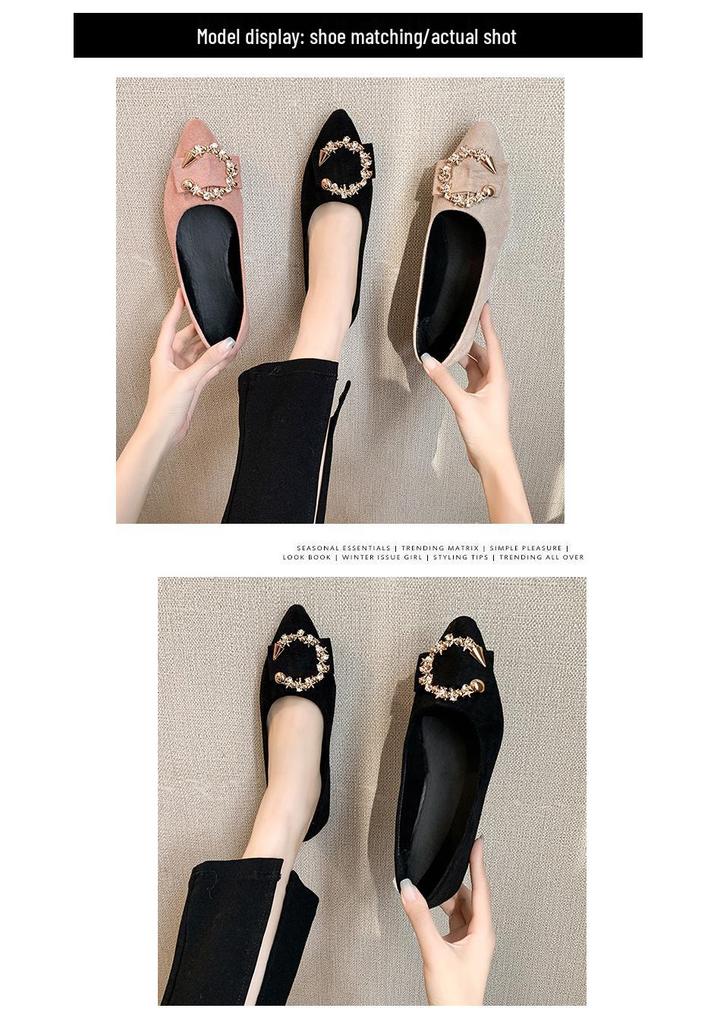 2025 Spring/Summer Women's Pointed Toe Flats - Korean Style Casual Slip-on with Round Buckle
