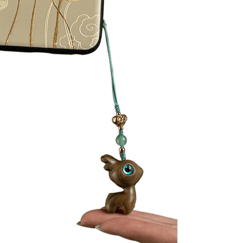 Deer Road Sandalwood Keychain: Cute Deer Pendant Lanyard for Phones - Creative Gift for Men & Women