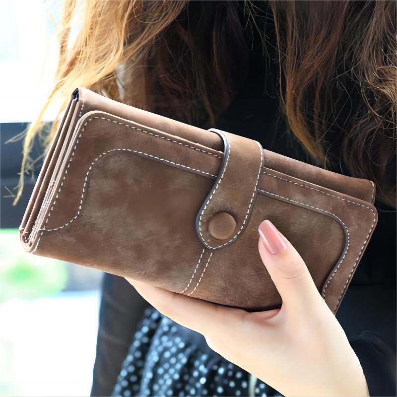 2025 new women's wallet frosted retro clutch bag soft leather multi-functional buckle long wallet
