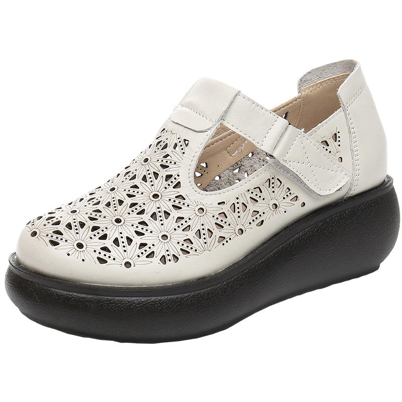 Fashion GKTINOO 2025 Spring Summer Hollow Genuine Leather Shoes Sandals Platform Increase Shoes Wedges High Heels Large Size Women Shoes