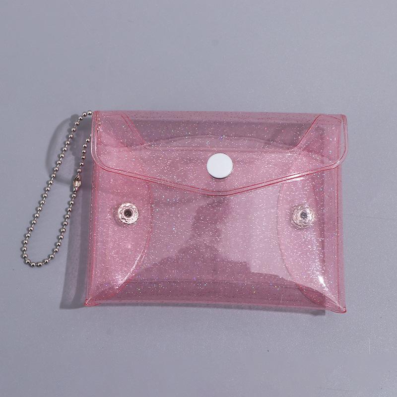 1Pcs Mini Pvc Clear Card Holder Keychain Glitter Transparent Coin Purse Snap Button Wallet For Earphone Jewelry Daily Storage