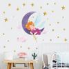 Goodnight Moon Girl with Stars and Clouds Wall Sticker Self-Adhesive Removable for Kids Room Nursery Home Decor