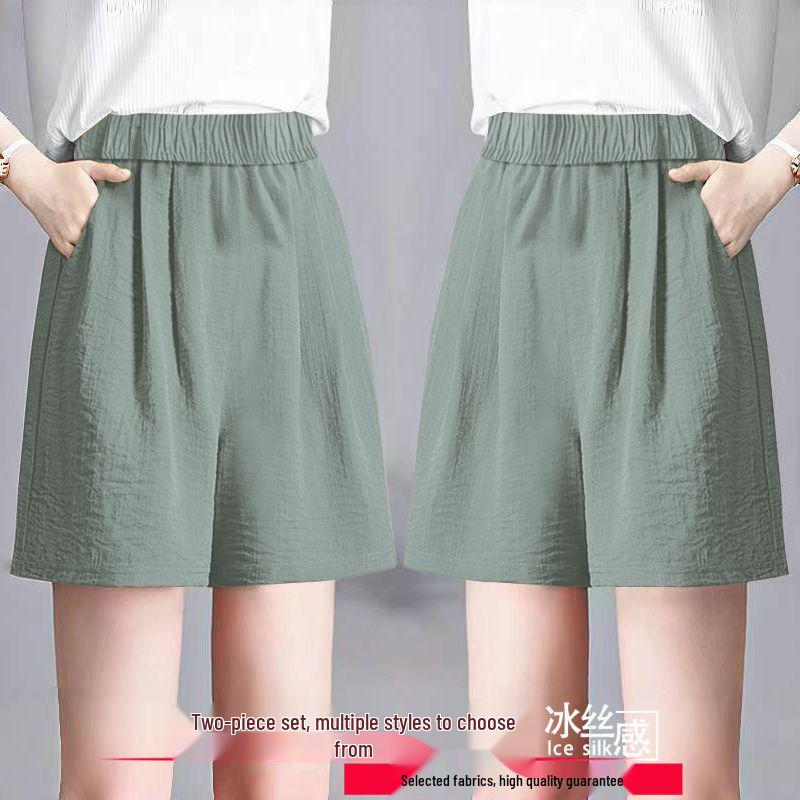 Ice Silk Women's Plus Size Summer Capris: Loose Straight, High Waist, Casual Wide Leg Shorts