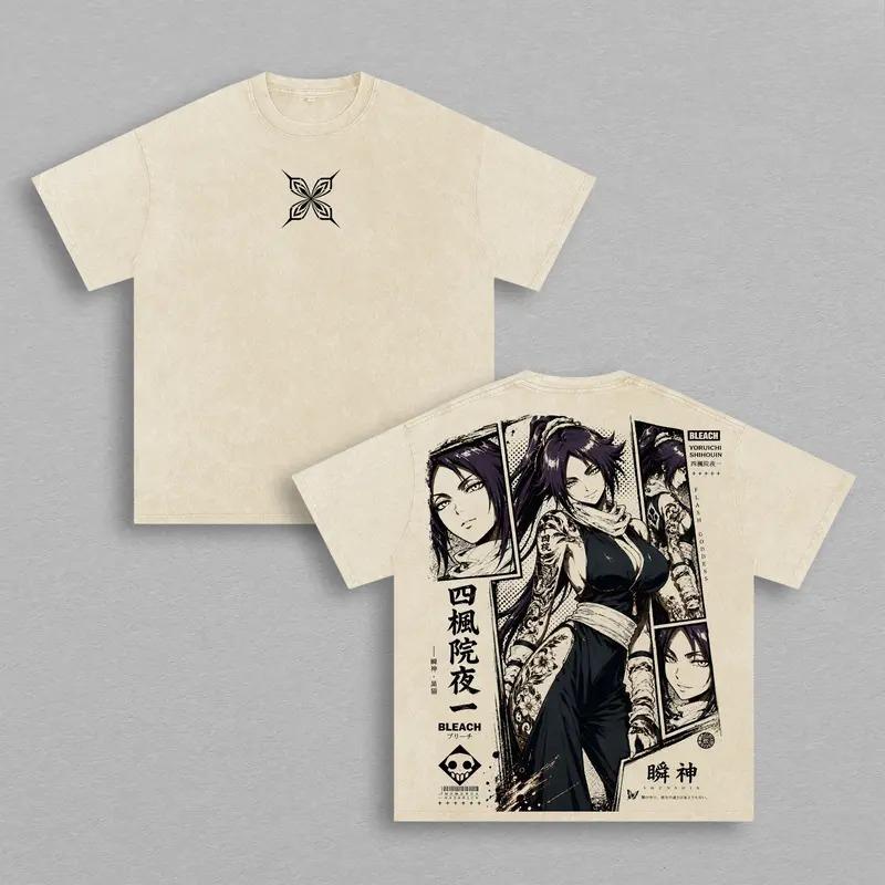 Shihouin Yoruichi Print T-shirt BLEACH Anime Clothing Men Women Cotton Tshirts Vintage Washed Tee Harajuku Oversized T Shirt S