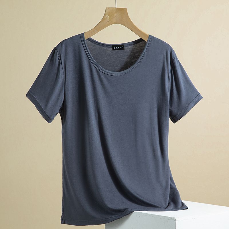 

Модальная футболка с нагрудными подушечками, с коротким рукавом, женская, летняя, тонкая, с круглым вырезом, топ-бра без косточек, повседневная, больших размеров, базовая футболка Iron Gray L (Recommendation 40.00 kg-55.00 kg