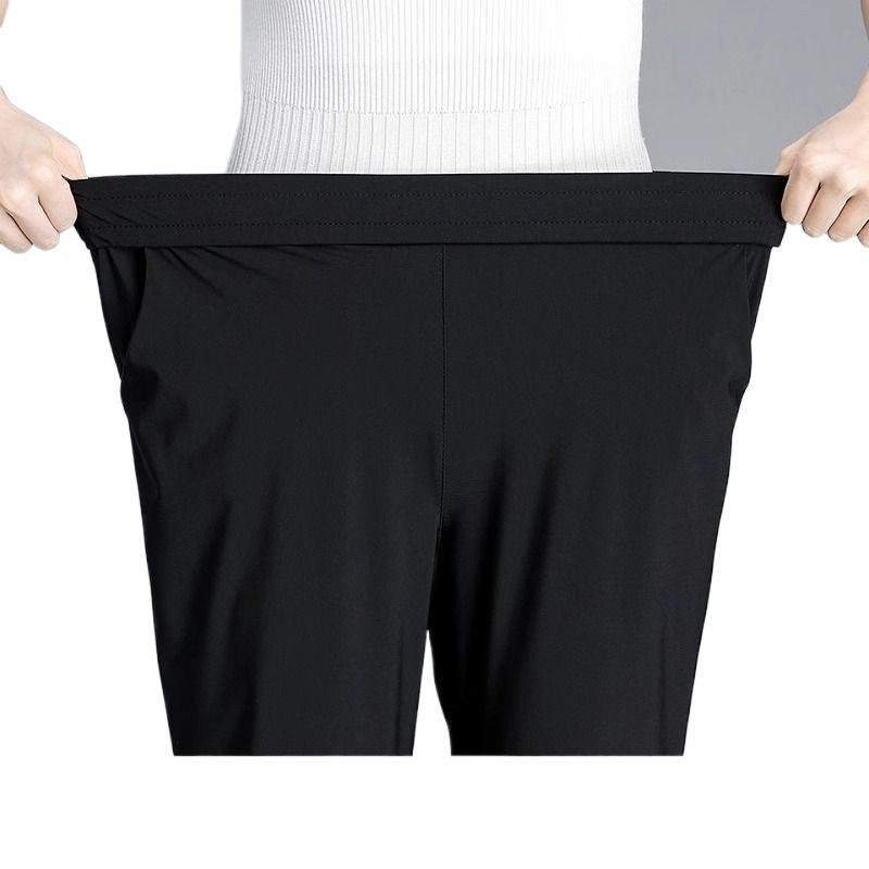 Women's Ice Silk Quick-Dry High Waist Cropped Trousers - Summer Lightweight, Elastic, Breathable Loose Fit for Middle-Aged & Elderly.