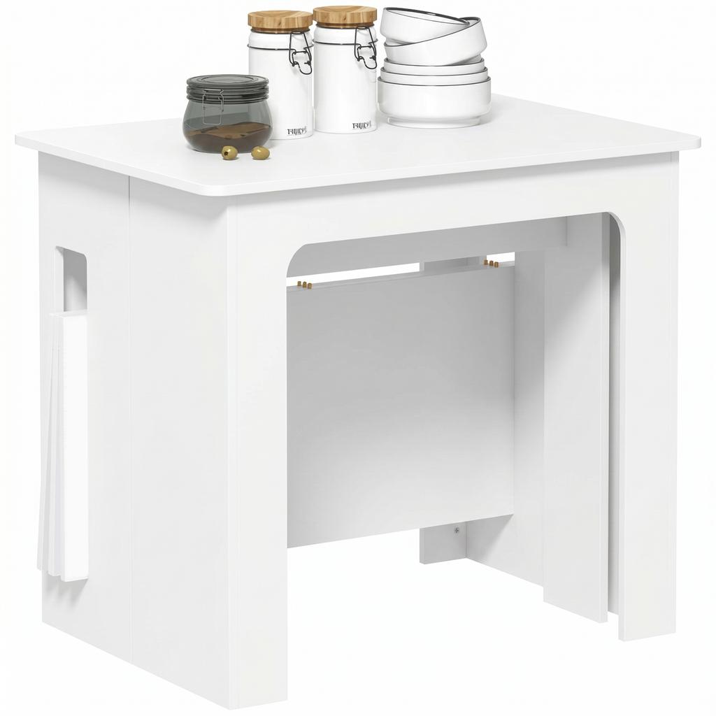 Folding dining table, extendable folding kitchen table up to 6 people, for small spaces, dining room, white