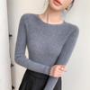 Women's Slim Fit Seamless Wool Base Layer Top - Elegant Ribbed Solid Color