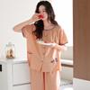 Pajamas women's summer thin woven cotton short-sleeved cropped pants summer middle-aged mother large-size loungewear set