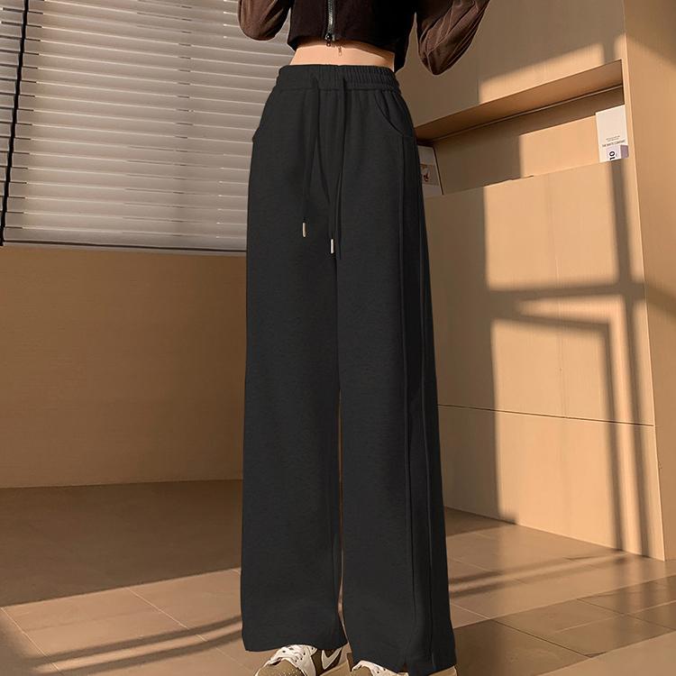 

Широкі штани з високою талією. Жіночі весняно-осінні однотонні тонкі штани. Вільні спортивні штани. M чорний