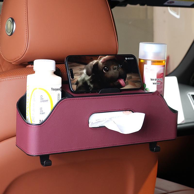 

Car Multifunctional Storage & Organizer: Tissue Box, Cup Holder, and Seat Back Bag бордовый
