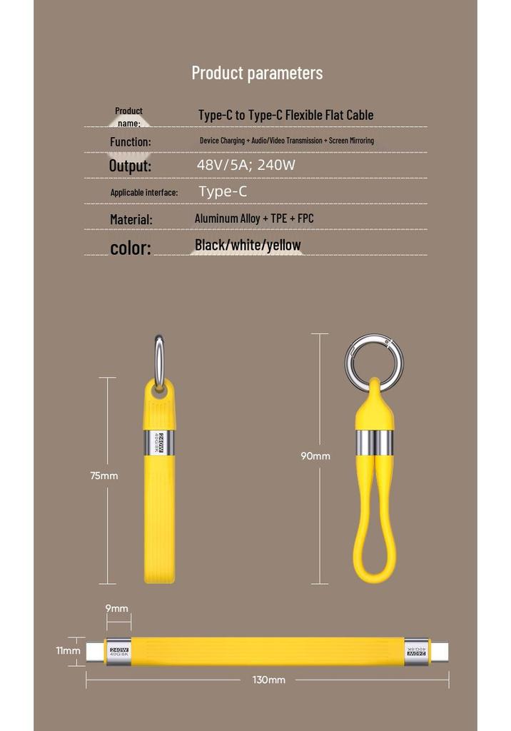 8K HD Video & 240W Fast Charging Keychain Cable with 40Gbps High-Speed Transmission
