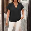 Women's Fashion Casual Short Sleeve Shirt V Neck Blouse Lightweight Loose Fit Top for Everyday Wear and Office