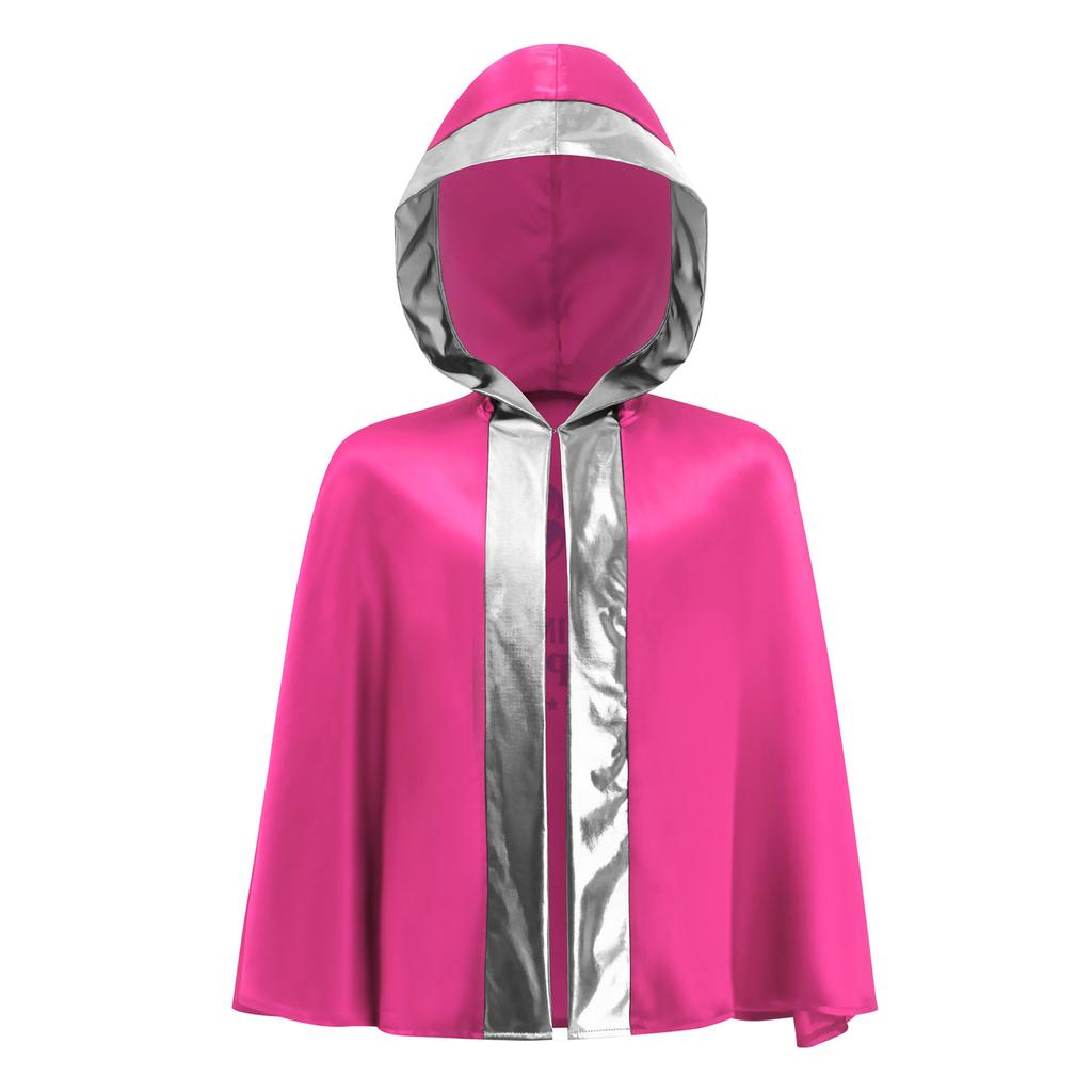 Kids Boys Girls Boxing Costume Halloween Cosplay Cloak Open Front Metallic Trim Letter Printed Back Hooded Boxer Robe