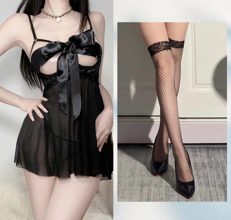 Pure desire erotic underwear female sexy perspective temptation open crotch free hot passion suit bow small chest pajamas