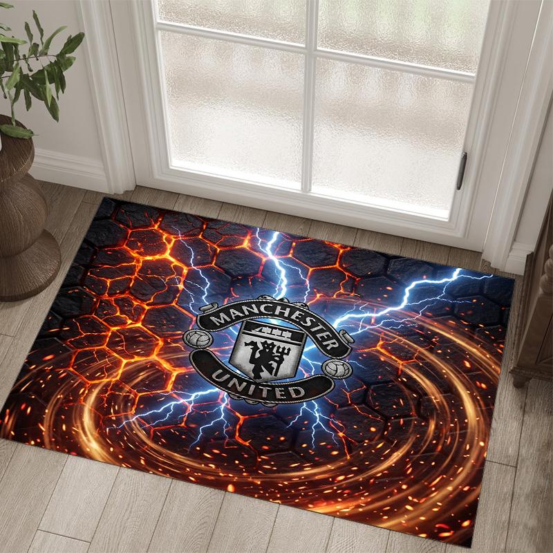 Tappeto in Velluto di Cristallo Design Manchester United Accogliente Non?Tappeto Stampato Antiscivolo per Camera da Letto Soggiorno Ingresso