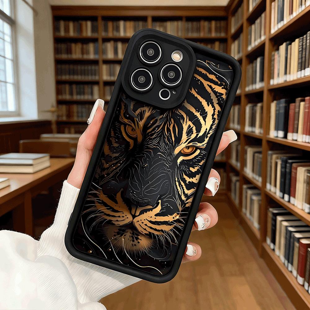 Golden Tiger Face Soft TPU Phone Case for iPhone 17 16 15 14 13 12 11 Pro Max Plus Shockproof Anti-Slip Cover