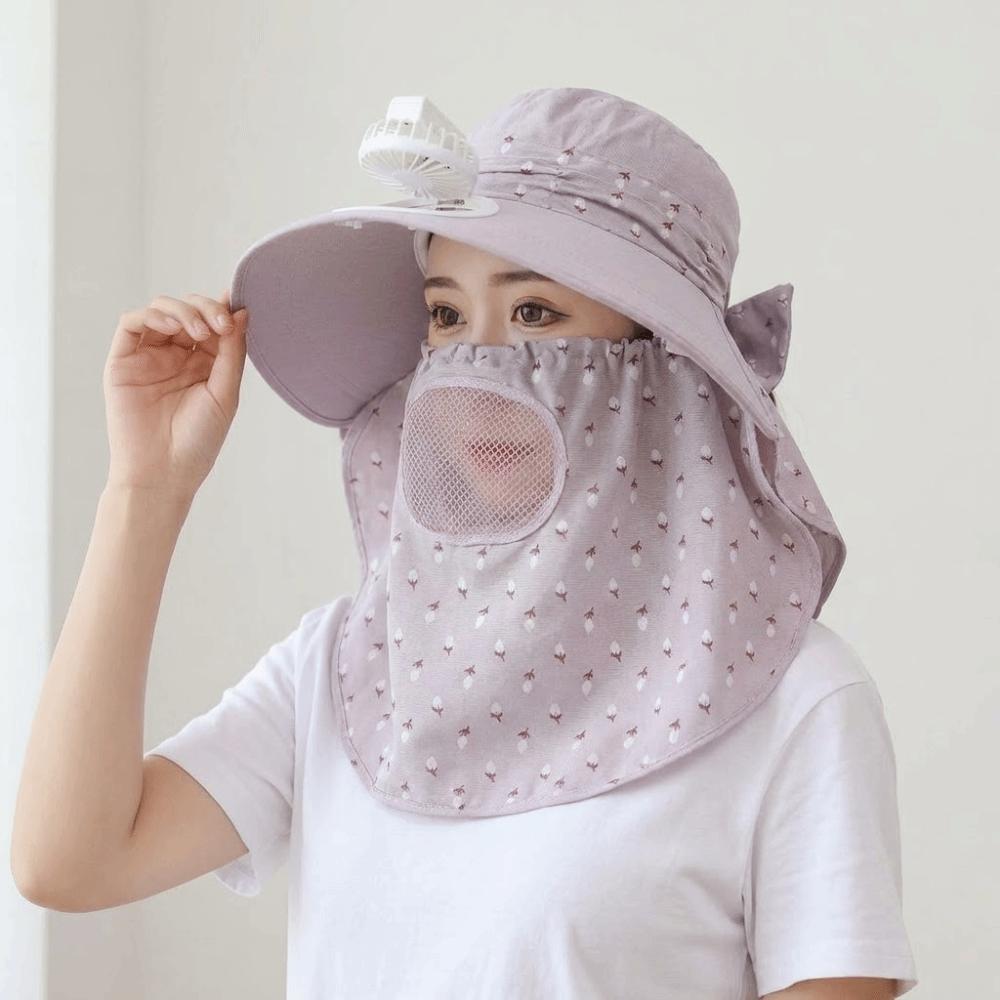 Windproof Tea Picking Hat Full Face Cover Women Sun Hat Electric Fan Bucket Hat  Mountaineering
