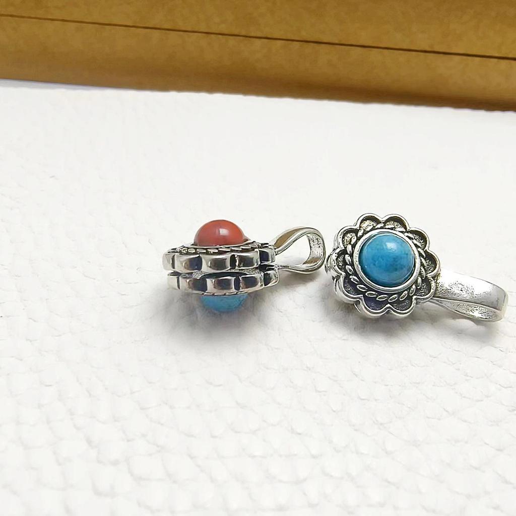 Tibetan Buddhist Beads DIY Jewelry: Brass Silver-Plated Clip with Turquoise Inlay