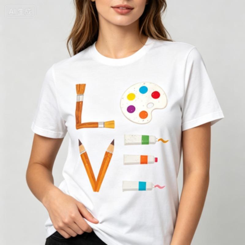 Cotton Basic Top Colorful Brush Palette Paint Tube Love Graphic Art Lover Inspirational Design Comfort Loose Short Sleeve Tees