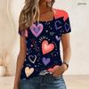 Women Plus Size Short Sleeve U Neck T Shirt Pink Heart Flower Star Dark Background Print Top