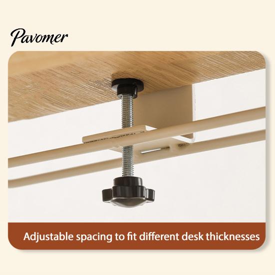 Easy Install Desk Rack Clamp-On Storage Hook, Adjustable No Punch Durable Carbon Steel Desktop School Bag Hook Organizer, Space Saving for Bags