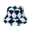 Spot 2025 autumn and winter Europe and America new warm geometric rhombus lattice bucket hat lamb wool pot hat foreign trade