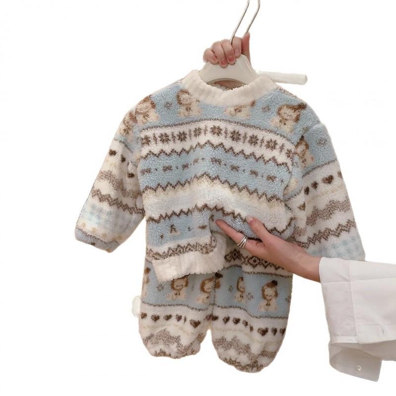 Kids Thick Fleece Pajamas Set 2026 Winter Cartoon Homewear Boys Girls Sleepwear