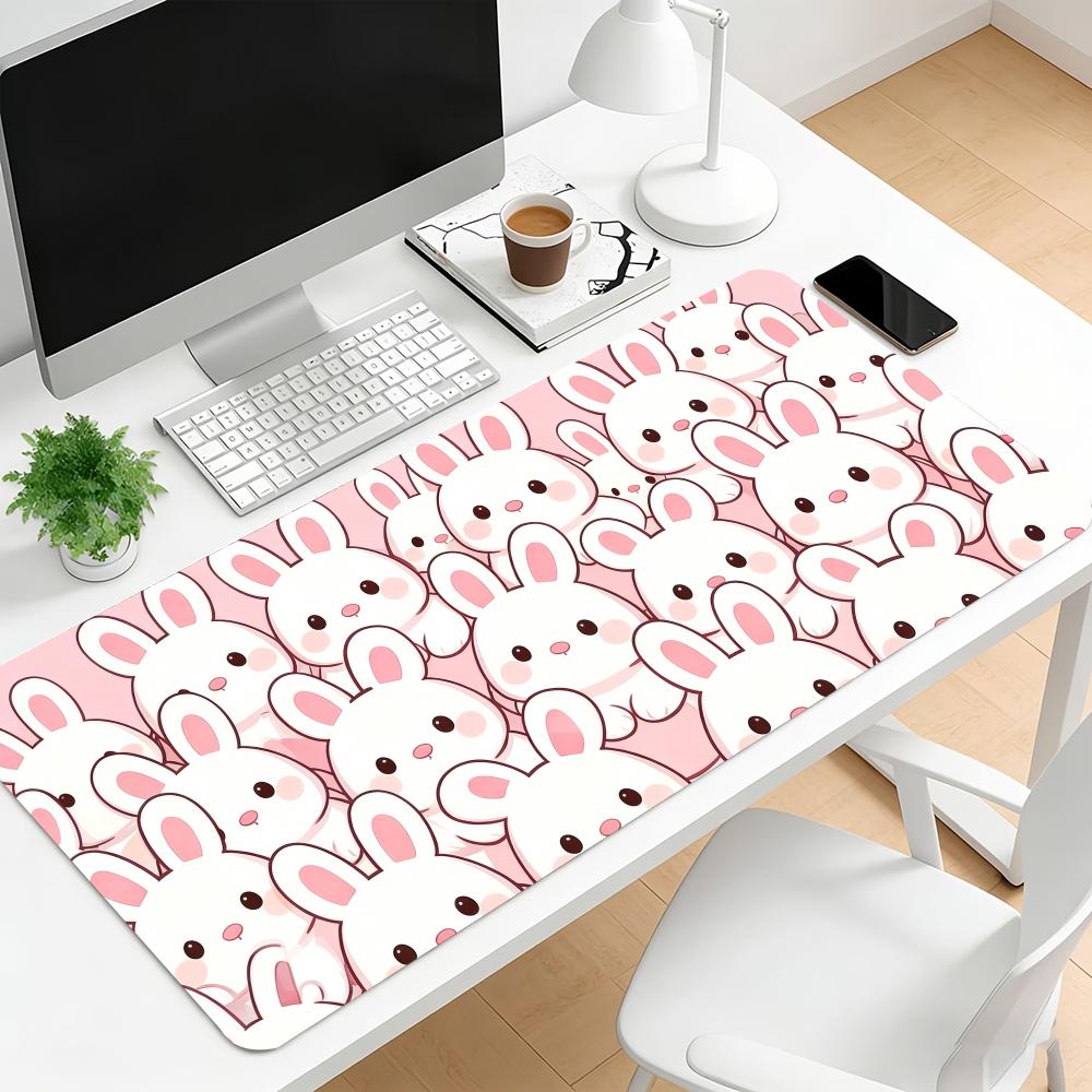 Desk Mat Cute Cartoon Bunny Pig Print Stitched Edge AntiSlip Rubber Mouse Pad For Gaming Working Home Laptop Computer
