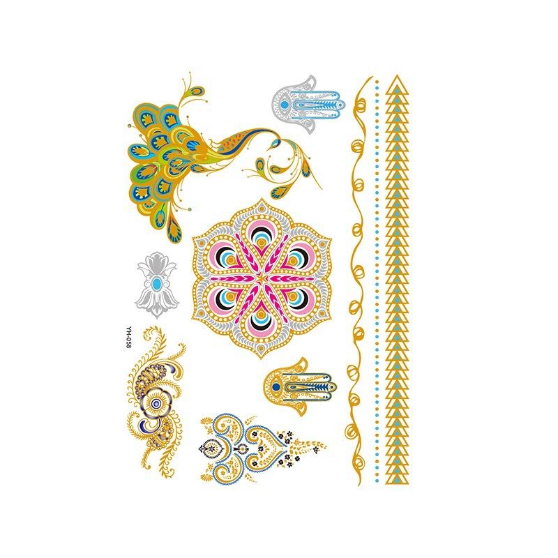 Yh Retro Large Bronzing Tattoo Sticker Waterproof Tattoo Sticker Amazon Set Hot Silver Color Printing Sticker