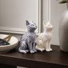 Ornement de Collection Art Félin Statue Imprimée en 3D avec Fourrure Ondulée, Figurine Assise Moderne pour Décor de Baie Vitrée Étagère, Sculpture Minimaliste Maison