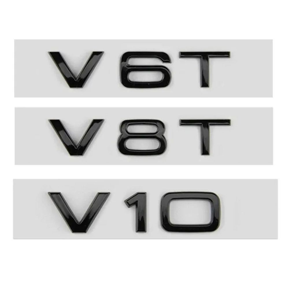 3D ABS Chrome Black Logo V6T V8T V10 Emblem Car Fender Side Badge Decals