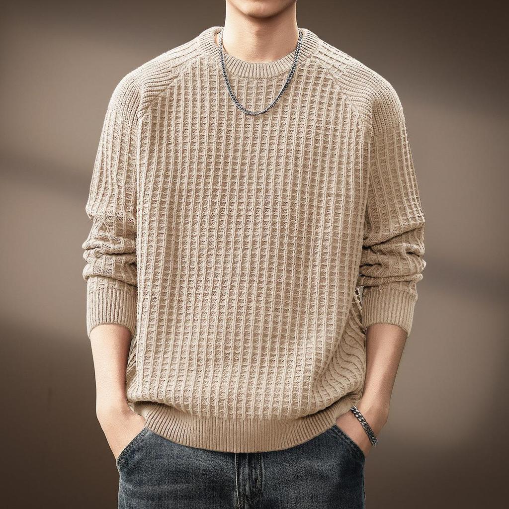 Men's High-End Waffle Knit Sweater: Autumn Winter Warm Casual Pullover