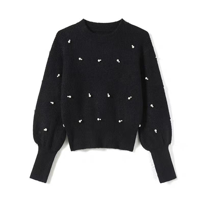 Soft and Glutinous Round Neck Pullover Pearl Sweater 2025 Autumn Winter French Base Knitted Sweater Top
