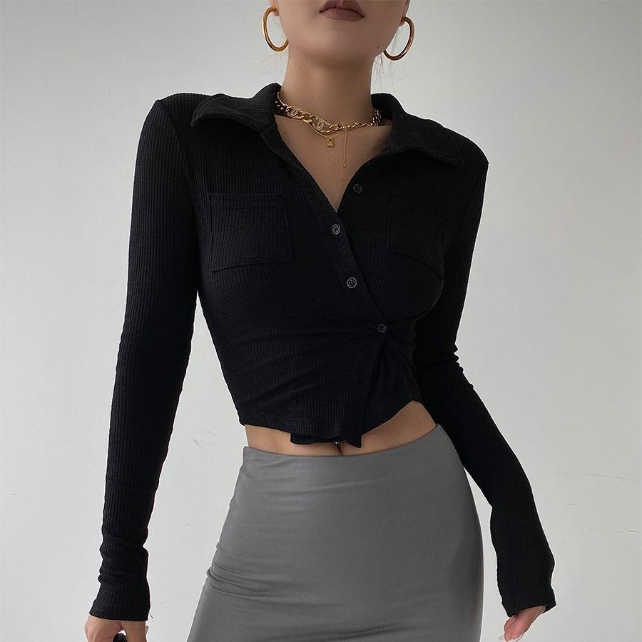 

Узкий двусторонний топ с длинными рукавами, женские весенние леггинсы, рубашка, женский топ XL чёрный