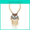 Retro Gold Tone Multilayer Necklace With Leather Tassels For Women And Girls