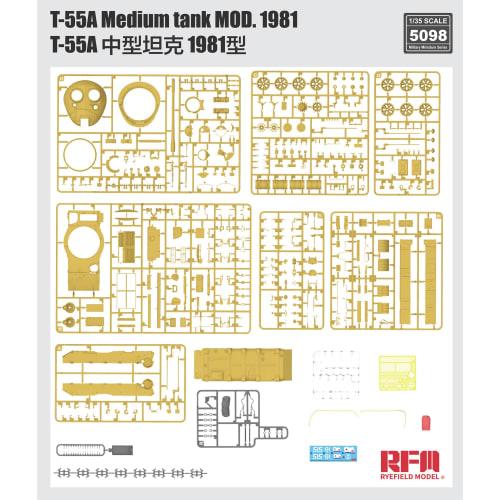 Ryefield Models 1/35 Scale T-55A Medium Tank Mod. 1981 with Working Tracks Plastic Model Kit RFM5098