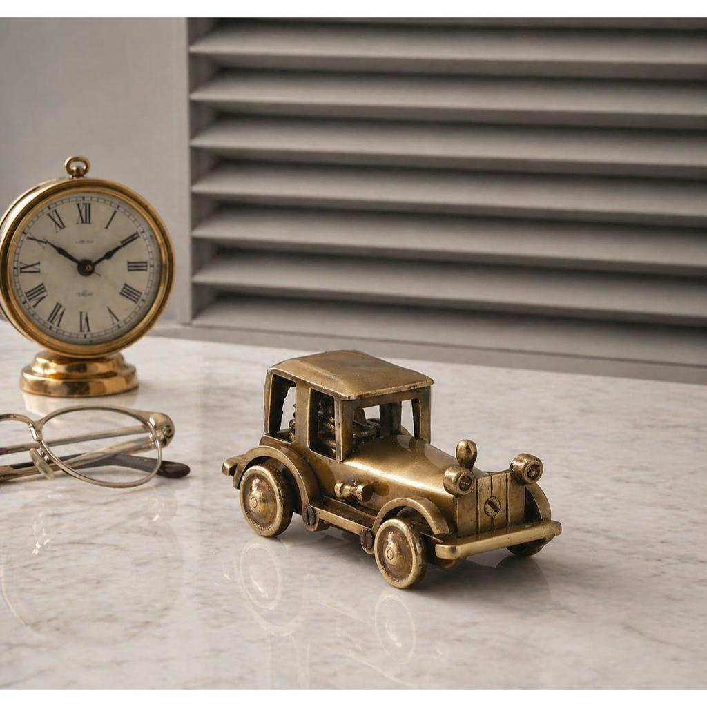 5 Inches Brass Vintage Motor Car Showpiece Figurine Statue for Home, Brass Antique Showpieces for Home, Standard, Pack of 1