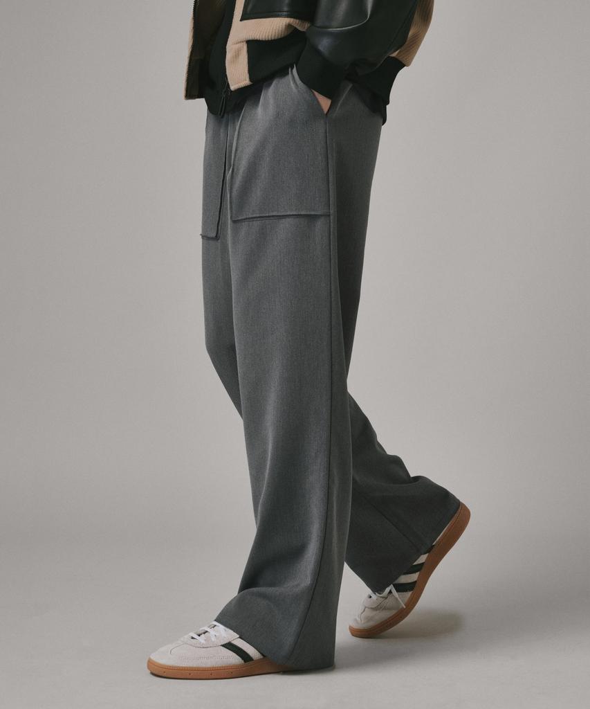 Beodeonteu Relaxed Out-Pocket Elastic Waist Slacks [Charcoal]