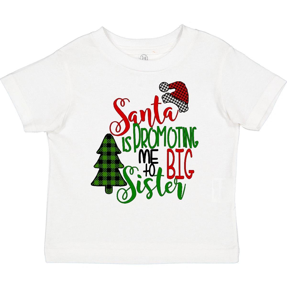 Inktastic Santa Is Promoting Me To Big Sister Green Plaid Tree Toddler kids boys T-Shirt 140