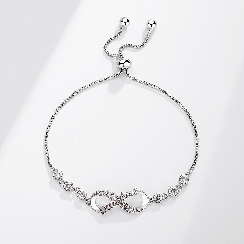 Unendliche Liegesschleife Verstellbares Zugkettenarmband für Damen Mit Zirkonsteinen Personalisierter Modeschmuck Geschenk