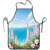 1pc 1pcs Coastal Bloom Apron with Seaside Flowers Print, Adjustable Waistband & Durable Easy-Clean Polyester Suitable for Kitche