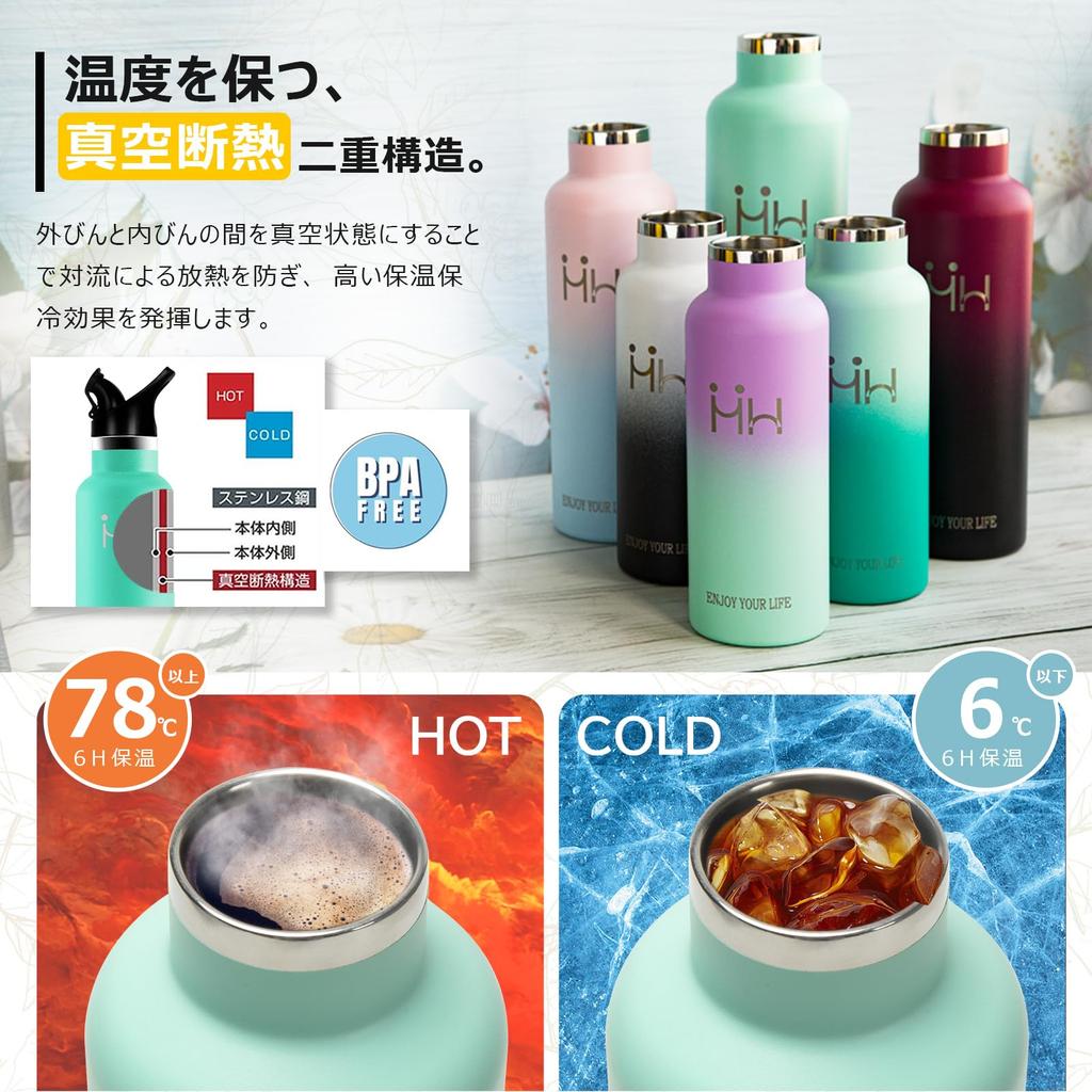 500ml Lightweight Vacuum Insulated Stainless Steel Water Bottle, Keeps Hot or Cold, Holds Carbonated Drinks, Leak-Proof, Easy to Clean, One-Handed