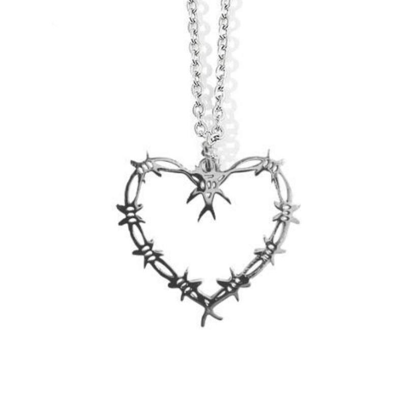 Gothic Wire Mesh Heart-Shaped Pendant Necklace For Women Girls Hip-Hop Punk Personality Design Jewelry  New Halloween Gifts