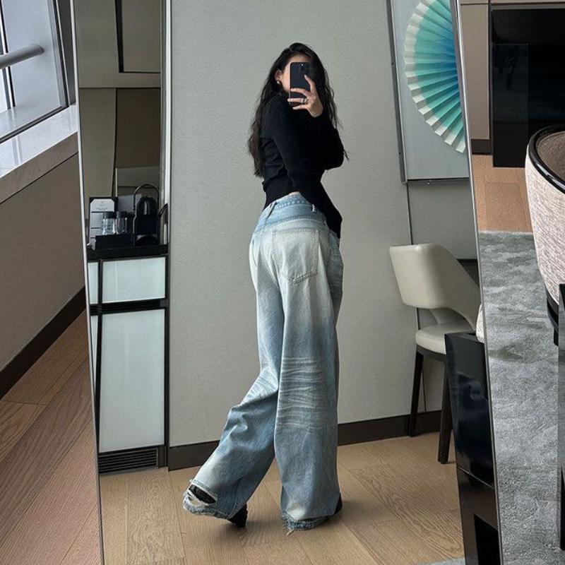 90s Modré High Street Ležérní Volné Kalhoty Dámské Harajuku Oversize Y2k Široké Kalhoty Dámské 2000s Módní Design Volné Kalhoty