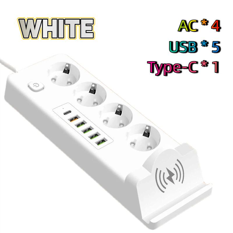 EU Plug Power Strip With Wireless Charger – Multi-Outlet USB PD Charging Station with Wireless Charging Pad