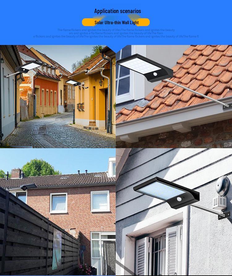 Solar Wall Light, Waterproof Outdoor Garden Lamp, Ultra-thin Black with Pole and Motion Sensor