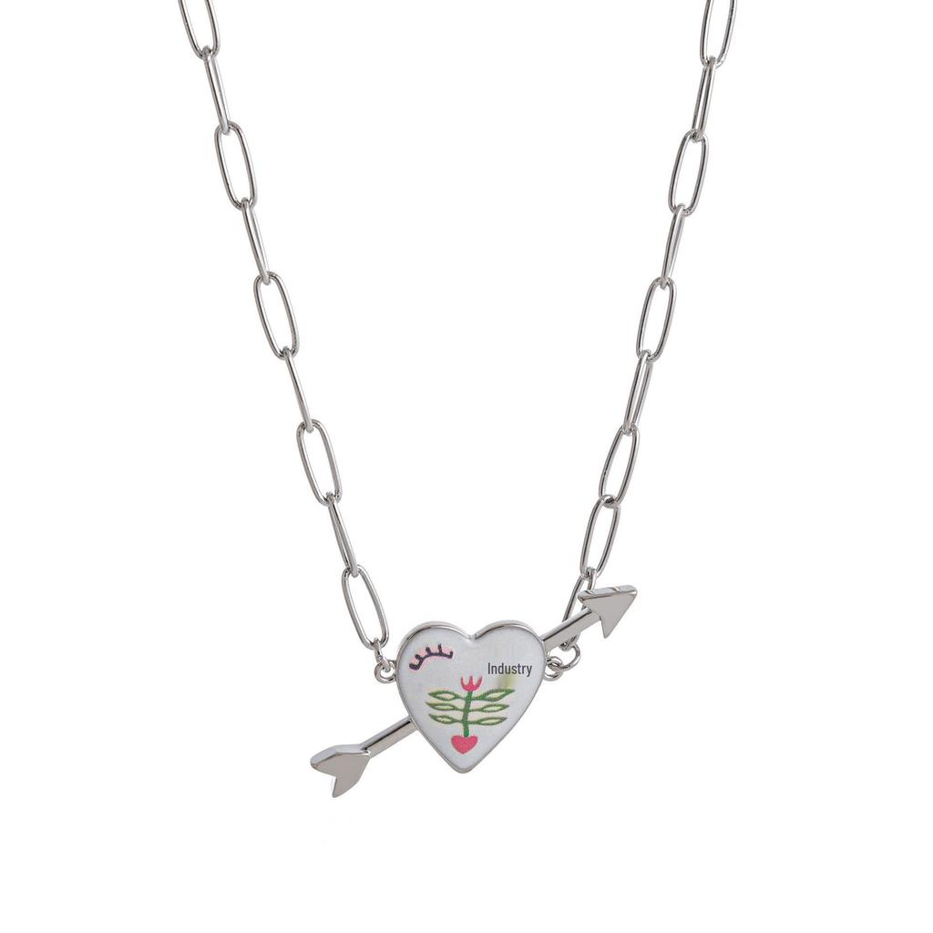 Retro Arrow-Through-Heart Necklace: Personalized Paperclip Chain, 18K Colorfast Copper, European/American Design Fashion.