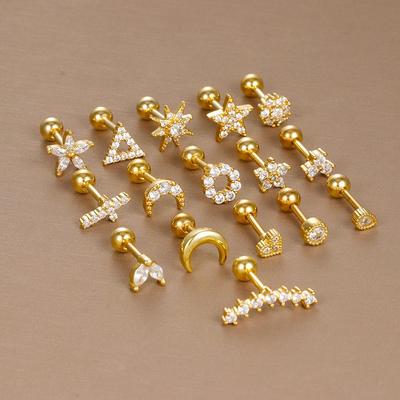 Stylish Zircon Ball Screw Stainless Steel Ear Studs for Women