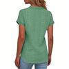 Women Short Sleeve Button Front Eyelet Embroidered Top V Neck Casual Blouse with Rolled Cuffs for Daily Wear